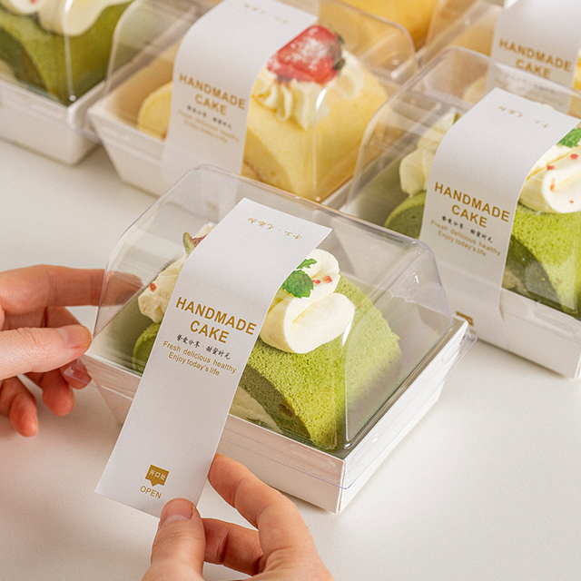 Wholesale Transparent Small Card Board Cake Box PET Roll Cake Containers Mini Bakery Supplies Paper Packaging Boxes