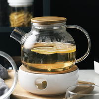Bouilloire à thé HEMERA 1000 ML en verre borosilicate soufflé à la main, style chinois traditionnel, écologique, avec couvercle en bambou, chauffe-eau personnalisé