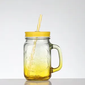 Hersteller 16 Unzen Mason-Glas mit Deckel und Griff, genießen Sie Ihr kaltes Getränk