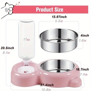 Pet Bowl, Dog Double Bowl <b>Automatic</b> Feeding and Drinking Fountain, Comes with <b>Water</b> <b>Dispenser</b> and Stainless Steel Bowl - Product Image 6