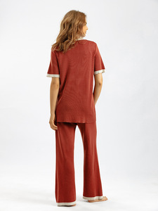 Tuta <span class=keywords><strong>taglie</strong></span> forti da <span class=keywords><strong>donna</strong></span> maglione pantaloni larghi a vita alta alla moda Set in due pezzi - Product Image 5