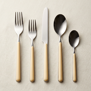 Ensemble de couverts modeste en acier inoxydable argenté avec manche vanille pour table à manger, cuisine, mariage, cadeau d'hôte et service - Product Image 1