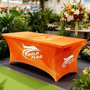 Nappe de table rectangulaire extensible orange imprimée sur mesure en tissu premium pour la vente en gros - Product Image 5