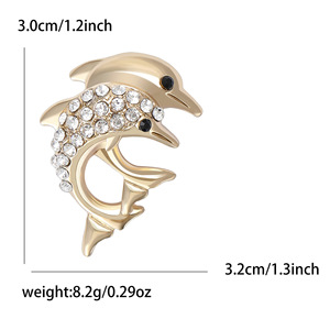 Broches de Animais Marinhos Fofos, Luxuosos, de Moda Feminina, com Strass, em Liga Dourada, Personalizáveis, para Casamentos e Festas - Product Image 1