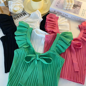 2024 Женская Летняя трикотажная камисоль, женский укороченный эластичный Топ без рукавов с карамельным бантом - Product Image 3