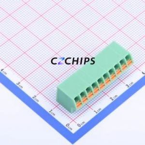 KF250NH-3.5-10P Spring Terminal Block Through hole Component (THT),P=3.5mm Connector 1x10P 3.5mm Green 10P - Product Image 1