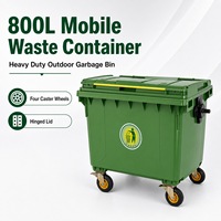 Poubelle mobile en plastique de 800 L avec 4 roues, bac à déchets extérieur robuste pour la gestion des propriétés