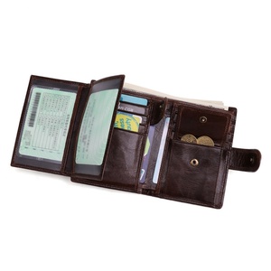 Genuine Cow Leather Men's Short <b>Wallet</b> with <b>RFID</b> Blocking Top Layer and Polyester Lining - Product Image 2