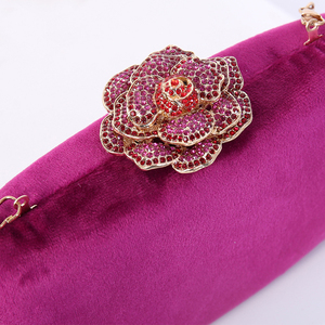 Bolso de mano de terciopelo de lujo al por mayor, cartera de noche floral con diamantes de imitación y cadena desmontable, elegante bolso multiestilo - Product Image 5