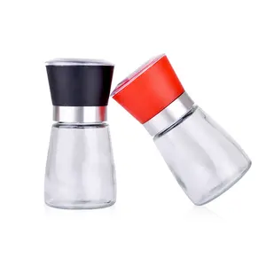 Moedor manual de pimenta de 180ml, para atacado, moedor de sal de plástico com garrafa de vidro tempero