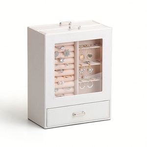 Trendy Jewelry <b>Box</b> Exquisite <b>Drawer</b> Type <b>Box</b> PU Ring Ear Stud Necklace <b>Storage</b> <b>Box</b> - Product Image 2