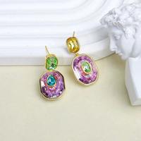 Parure de bijoux pour femme en laiton plaqué or avec zircon ovale irisé serti griffe, collier, bracelet et boucles d'oreilles, idéale pour mariage et fête