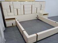 Luxuriöses Modernes Kingsize-Bett Hochwertiges Klassisches Echtleder-Holzbettgestell Modisches Schlafzimmer-Möbelset OEM