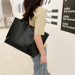 Korean Fashion Solid Color PU Crocodile Texture Tote <b>Bag</b> Large Capacity Women Handbag High Quality Wholesale Foreign Trade Purse - Product Image 4