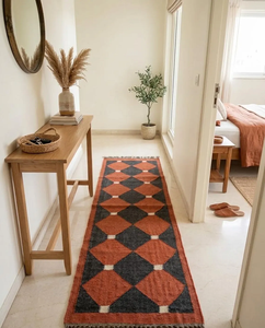 Terracotta Black Wool Jute <b>Runner</b> <b>Rug</b> Handmade Geometric Kilim Carpet Accent <b>for</b> Southwestern Boho Farmhouse Hallway Entryway - Product Image 6