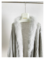 Cardigan en tricot épais gris pour femme, style coréen, avec col écharpe en tricot plat argenté et manches chauve-souris, vêtement d'extérieur