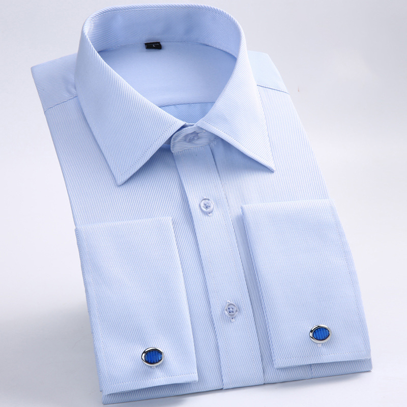 Camicia blu da uomo slim fit con polsini stile francese