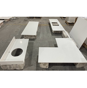 Polished Artificial <b>Stone</b> Calacatta White Quartz Countertop with Undermount Sink Cutout for Luxury Bathroom Vanity - Product Image 3