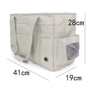 Bolsa de transporte para mascotas, a rayas, suave, portátil, para viajes, para gatos y perros, 41x19x28cm, con puerta de malla y asa. - Product Image 3