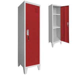 Armário de arquivo de metal vermelho para arquivos, porta única, 2 prateleiras, arquivo de escritório em aço com 4 pernas, atacado de fábrica