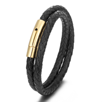 Bracelet en cuir tressé double pour homme avec fermoir magnétique en acier inoxydable, bracelet en cuir tissé marron