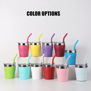 Mini Double Layer Stainless Steel Kids Cup <b>with</b> Lid Colorful <b>Straw</b> 9oz Vacuum Insulated Office Cup - Product Image 2