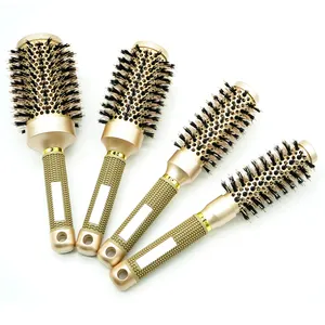 Professional Salon Ceramic Round Boars Hair Brush Gold Round Brush Youth Hair Brushes for Blow Drying