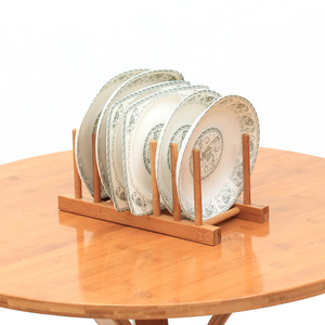 Bamboo <b>Dish</b> Rack Plate Holder <b>Stand</b> For Kitchen Draining Rack Round Shape With <b>Stand</b> LSJ 01 - Product Image 1