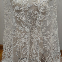 Le plus populaire blanc mariée broderie perlée dentelle tissu perles africaines paillettes perlé dentelle tissu de luxe pour les mariages 105cm