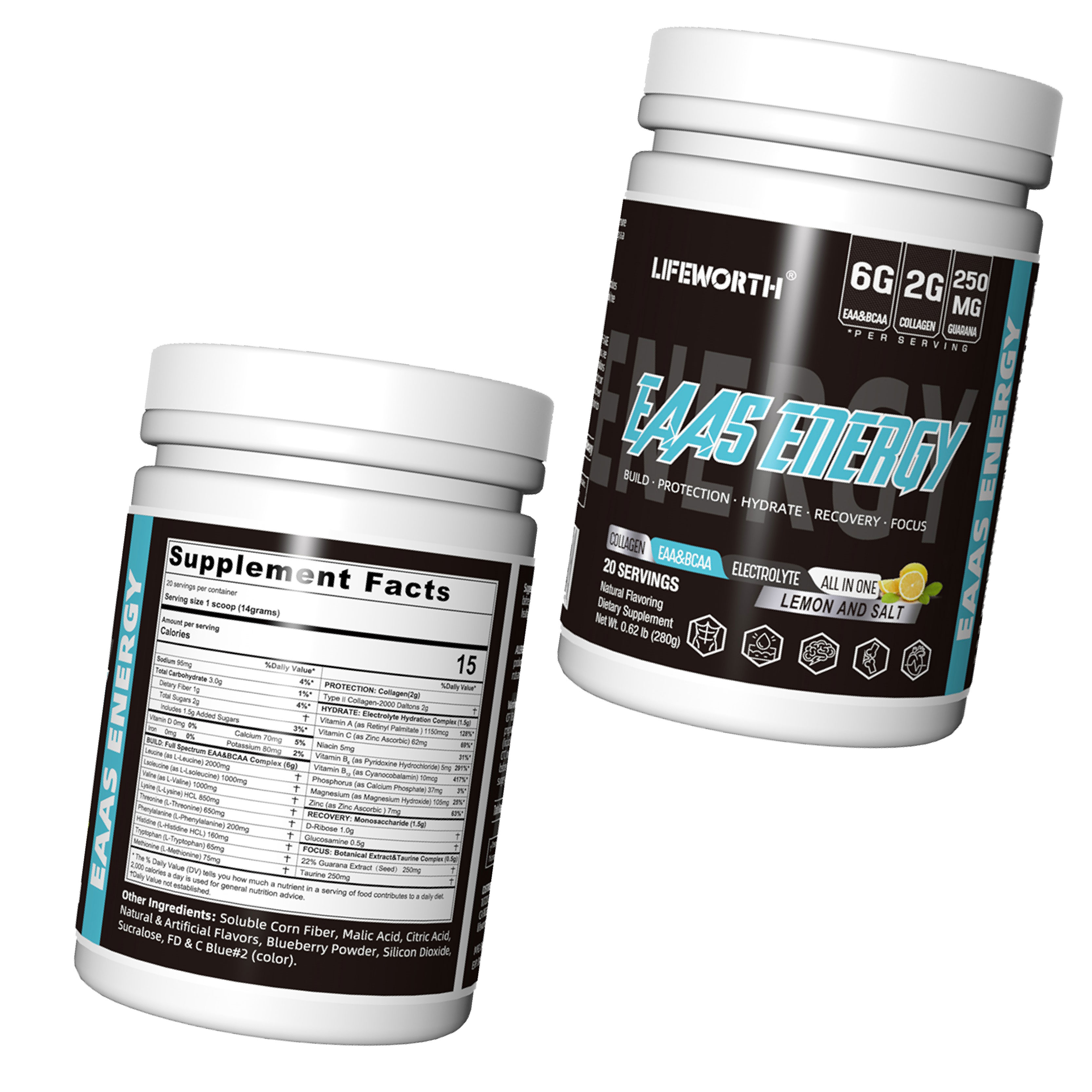 Lifeworth Lemon and Salt Flavor EAA BCAA Essential Aamino Acids Supplement Powder