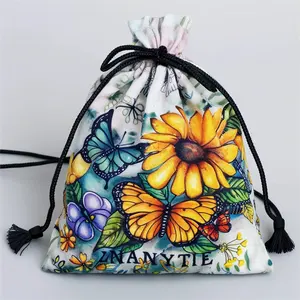 Customized Logo Printed Gift Canvas Cotton Double String Handbag Shoe Dust Drawstring Bag