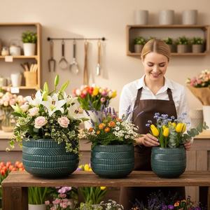 Grand <span class=keywords><strong>pot</strong></span> en céramique avec trous <span class=keywords><strong>de</strong></span> drainage, finition émaillée, durable, moderne, pour plantes d'intérieur/extérieur, pour fleurs et plantes vertes - Product Image 3