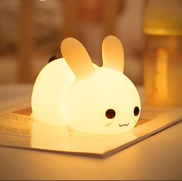 LED Night Light Cute Bunny Night Lamp with Touch Switch Portable Silicone Night Lights for Baby Room Bedroom Living Room Camp