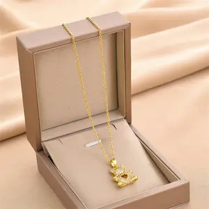 2023 серебряное позолоченное бриллиантовое ожерелье с подвеской в виде мишки с кристаллами для женщин, оптовая продажа, ювелирные изделия в стиле хип-хоп, подарок