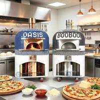 Four à pizza à double alimentation (bois et gaz) avec base rotative en pierre, pour usage commercial