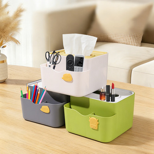 Caja de pañuelos multifuncional con compartimento de almacenamiento para organizador de escritorio de sala de estar - Product Image 2
