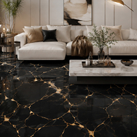 Carreaux de sol de luxe 60x120 en marbre noir de luxe avec des veines dorées audacieuses, carreaux de sol en porcelaine polie pour sol de villa 24x48