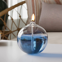 Petit Globe de verre soufflé à la main lampe à huile ballon de verre rond décoratif lampe à bougie d'huile avec lampe de Table en osier