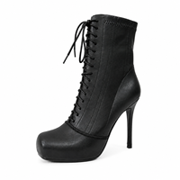 Bottines à plateforme noires à lacets pour femmes, talon aiguille, mode, avec fermeture éclair latérale, pour la vente en gros, OEM, ODM, acheteurs mondiaux