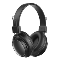 Headphone Kulit Hitam Over Ear Lipat Nirkabel Stereo untuk Ponsel PC