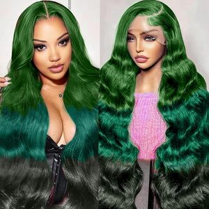 Parrucca Ombre Verde <span class=keywords><strong>Smeraldo</strong></span> in Capelli Umani, 13x6 HD Lace Front, Ondulata, Senza Colla, Pre-Piumata, Densità 200%, Effetto Naturale, Fornitore - Product Image 2