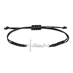 Waxed Thread Braided <b>Bracelet</b> Set Stainless Steel Cross Letter Unisex Jewelry Gift Fashion <b>String</b> <b>Bracelets</b> - Product Image 5