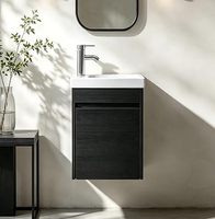 Rak wastafel kamar mandi hitam mengambang 16 inci dengan kombinasi wastafel, pintu kabinet soft close terintegrasi wastafel keramik putih