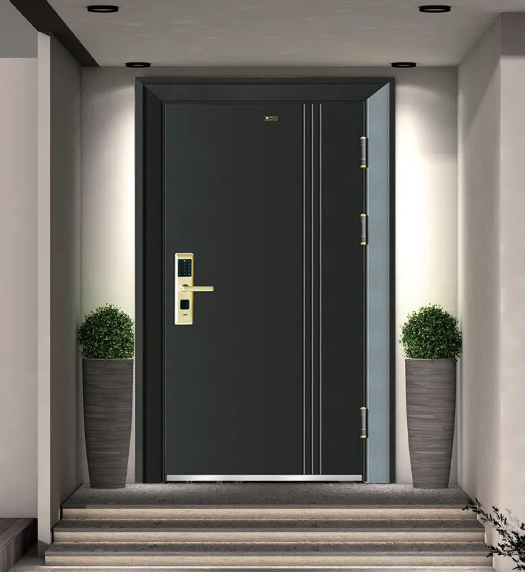Moderne Stijl Hoofdveiligheidsdeur Externe Metalen Stalen Ingang Voordeuren Buitenkant Zwarte Deur Voor Huis Villa