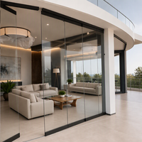 Porte pliante moderne extérieure en verre sans cadre noir, quincaillerie pour grande porte de séparation, pour balcon, patio, maison, usage commercial et centre commercial