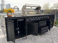 Îlot BBQ Modulaire de Luxe à Haute Puissance Thermique avec Brûleurs Gaz et Charbon en Acier Inoxydable 304 avec Revêtement Poudré, Grill Extérieur Commercial pour Fêtes