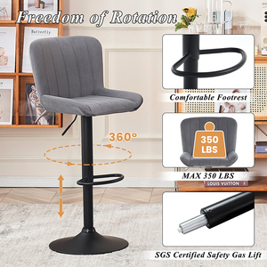 Sillas de Bar tapizadas altas giratorias modernas Taburetes de Bar de altura de mostrador ajustables Juego de <span class=keywords><strong>2</strong></span> con respaldo de terciopelo para isla de cocina - Product Image 4