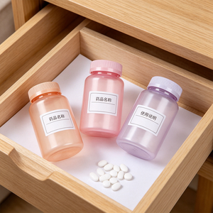 Bouteille en plastique transparent givré multicolore de qualité alimentaire, bouteille transparente mate en PET pour emballer des pilules, des capsules et des comprimés - Product Image 1