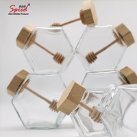 100ml 250ml 430ml Stoples Madu Kaca Heksagonal dengan Tutup Kayu