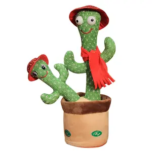 OEM 120 Canciones Cantando Bailando Hablando 2 Cabezas Cactus Juguetes Grabación Electrónica Cactus Suave Juguete de Peluche para Bebés Niños y Niñas